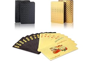 2 Packs Playing Cards - Black Gold Waterproof Poker Cards Set,54 Cards for Blackjack, Euchre, Canasta Card Game, Casino Grade