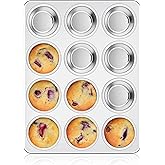 Homikit 1 Pack Muffin Pan, Stainless Steel Cupcake Tin with 12 Cups Regular Size, 13.8" x 10.4" Nonstick Metal Egg Bites Tray for Oven Baking, Non Toxic & Rust Free, Easy Release & Dishwasher Safe