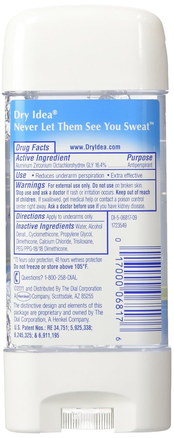 Dry Idea Advanced Dry Antiperspirant & Deodorant, Clear Gel, 72 Hr, Unscented, 3 Oz (Pack of 4) : Beauty