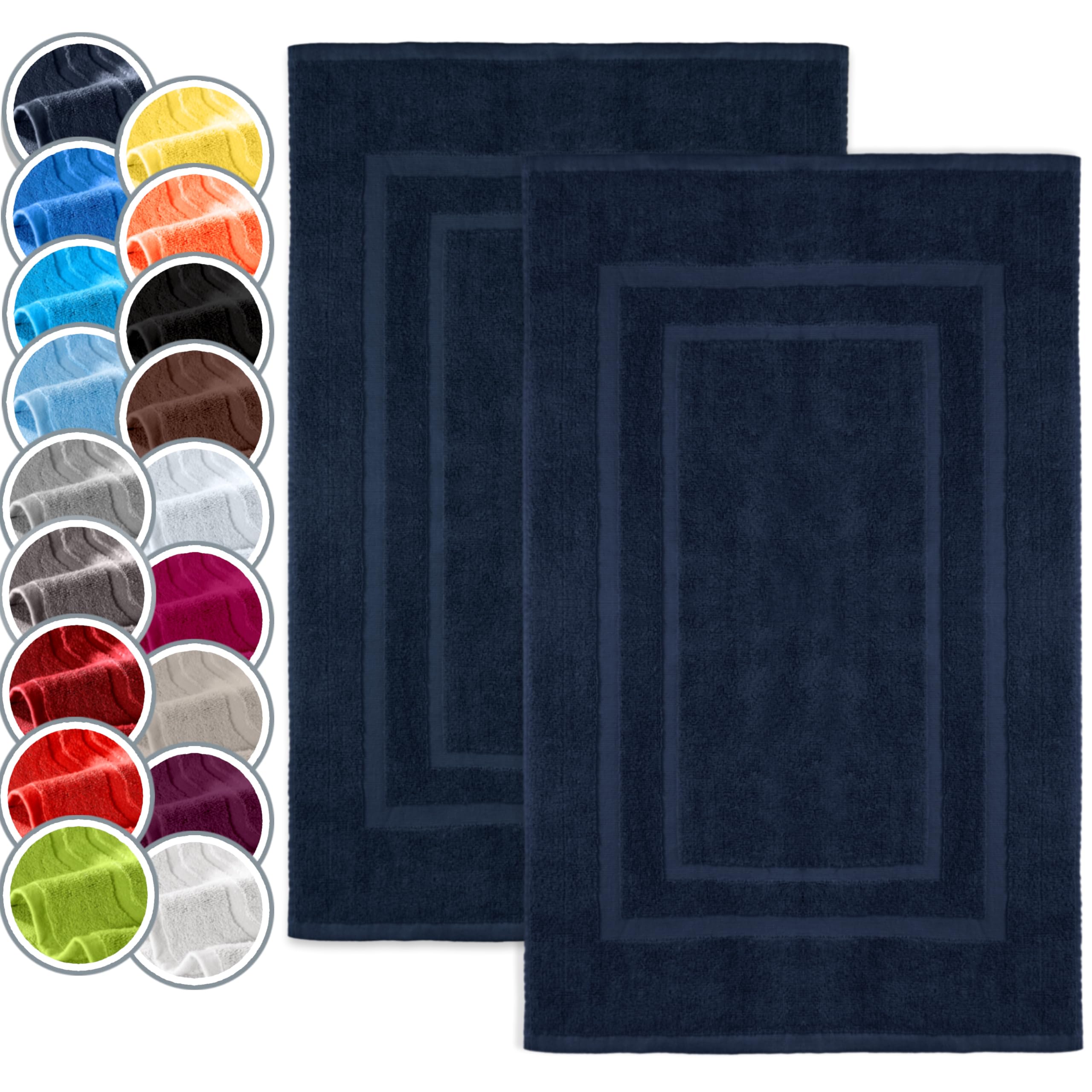 NatureMark Pack of 2 Terry Towelling Bath Mats, 50 x 80 cm, 100% Cotton, Navy Blue — image 1