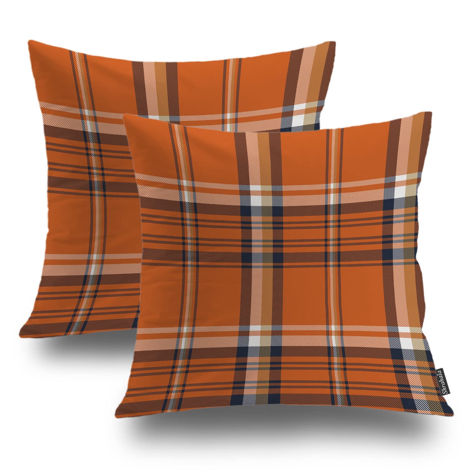 Photo 1 of Shrahala Orange Plaid Decorative Pillow Covers, Orange Gingham Check Plaid Pattern, 20 x 20 inches, Set of 2