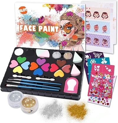 BLOT Face Paint Kit 14 Colors Non Toxic Washable with Stencils Brushes