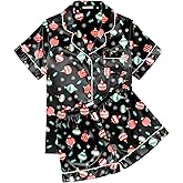 Ekouaer Womens Silk Satin Pajama Sets Soft Short Sleeve Button Down Sleepwear Top and Shorts 2 Piece Pjs Lounge Set