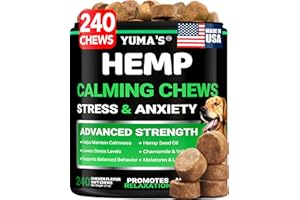 YUMA'S Hemp Calming Chews for Dogs - 240 Treats - Advanced Dog Calming Chews - Anxiety Relief Supplement Treats with Melatonin - Sleep Aid for Separation, Barking, Stress, Hip and Joint Support Made in USA
