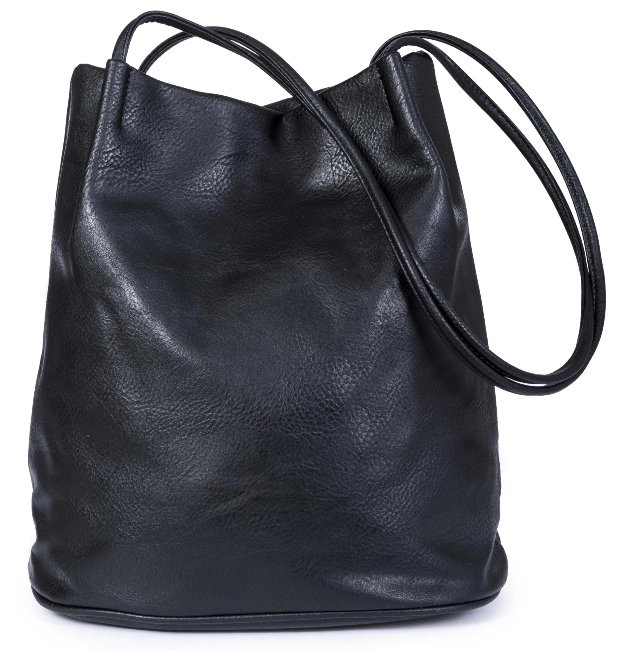 Mabel London Women's Fashion Designer Medium Size Plain Soft Vegan Leather Hobo Bucket Tote Shoulder Bag - Delilah (Black)