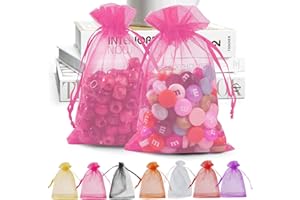 ANZNKU 50 Pack Pink Organza Bags 4 x 6 inch, Premium Sheer Drawstring Organza Bags for Christmas Candy Jewelry Party Wedding Favor Gift Bag
