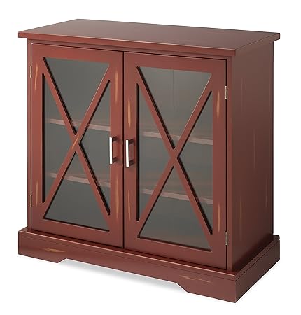 Whitmor Distressed 2 Glass Door Cabinet Walnut Barn Red Amazon