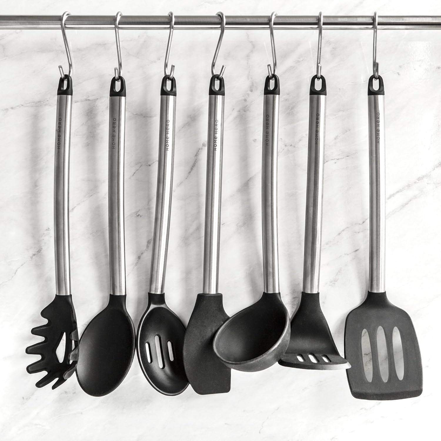 Home Hero 11 Silicone Cooking Utensils Kitchen Utensil Set - Stainless Steel Silicone Kitchen Utensils Set - Silicone Utensil Set Spatula Set - Silicone Utensils Cooking Utensil Set Salad Tongs: Kitchen & Dining