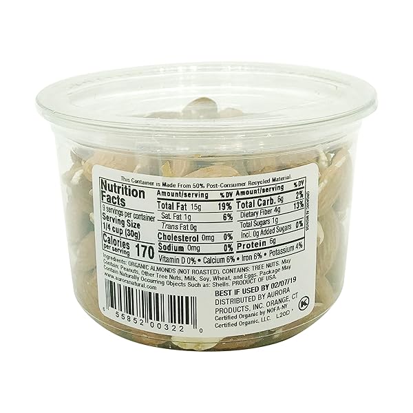 AURORA PRODUCTS ORGANIC ALMONDS, RAW, 9.5 OZ