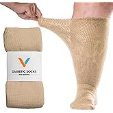 Viasox EasyStretch Diabetic Socks for Men & Women, Non Binding Top, Seamless Toe, Loose Fit (Tan, X-Large)
