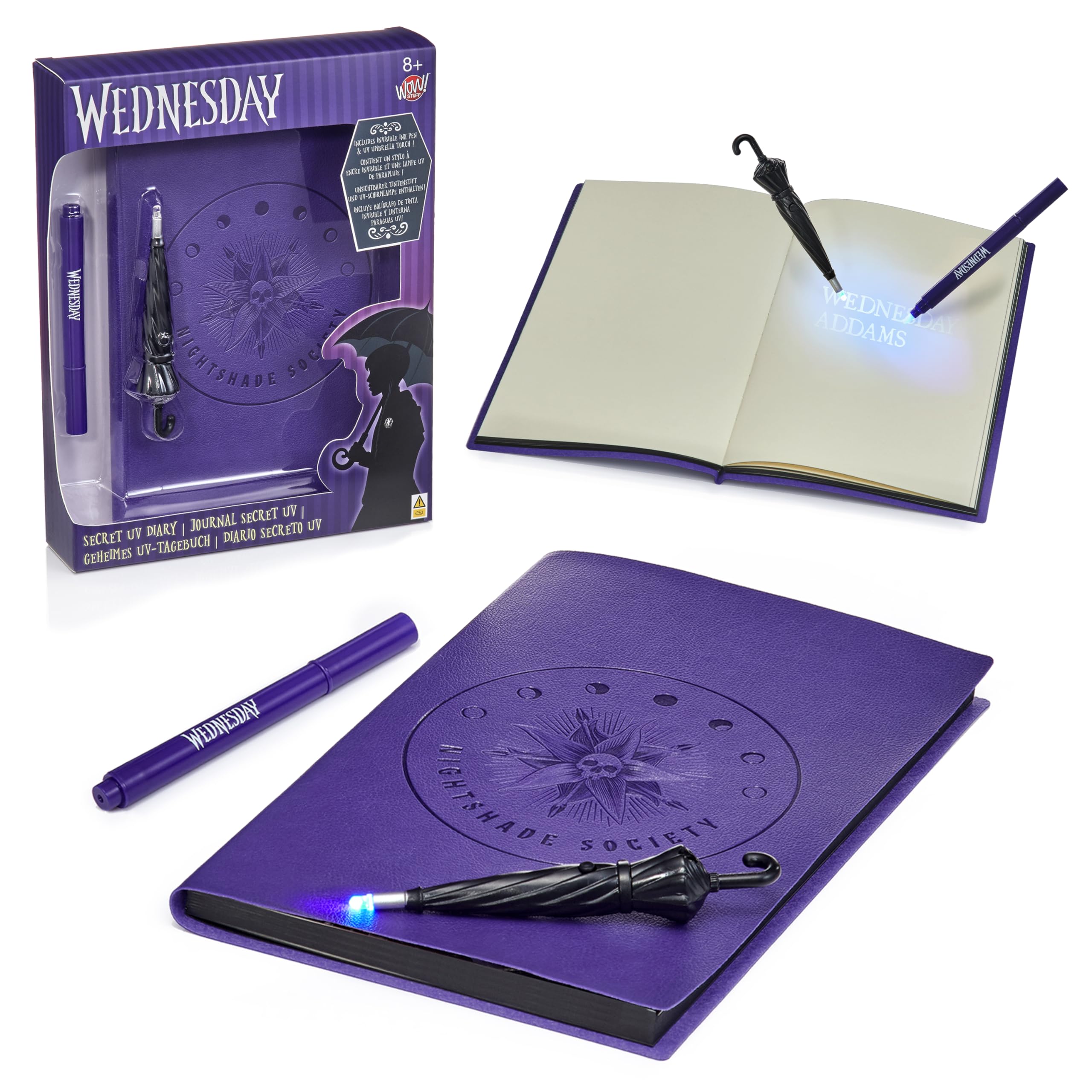 WOW! STUFF Wednesday Addams Secret Diary | Unlock Invisible Secrets using the UV Light included | Premium Nevermore Notebook and Pen Set | For Fans of Netflix Series | Official Licensed by MGM