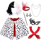 Akokvlar Halloween Costumes for Women Dalmatian Shawl with Gloves Wigs Mask Earrings Headband Set
