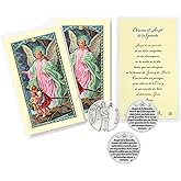 Spanish Catholic Guardian Angel Prayer Card - with Guardian Angel Token - Laminated Double Sided Guardian Angel Holy Card, Guardian Angel Token - Angel De La Guarda Oracion Tarjetas - 6 Items Total