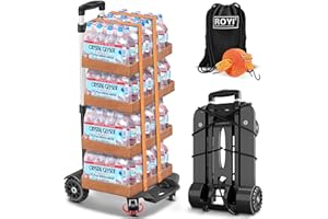 ROYI Folding Hand Truck, 360lbs Heavy Duty Solid Construction Utility Cart Compact and Lightweight for Luggage, Personal, Travel, Auto, Moving and Office Use - Portable Fold Up Dolly(4 Wheel-Rotate)