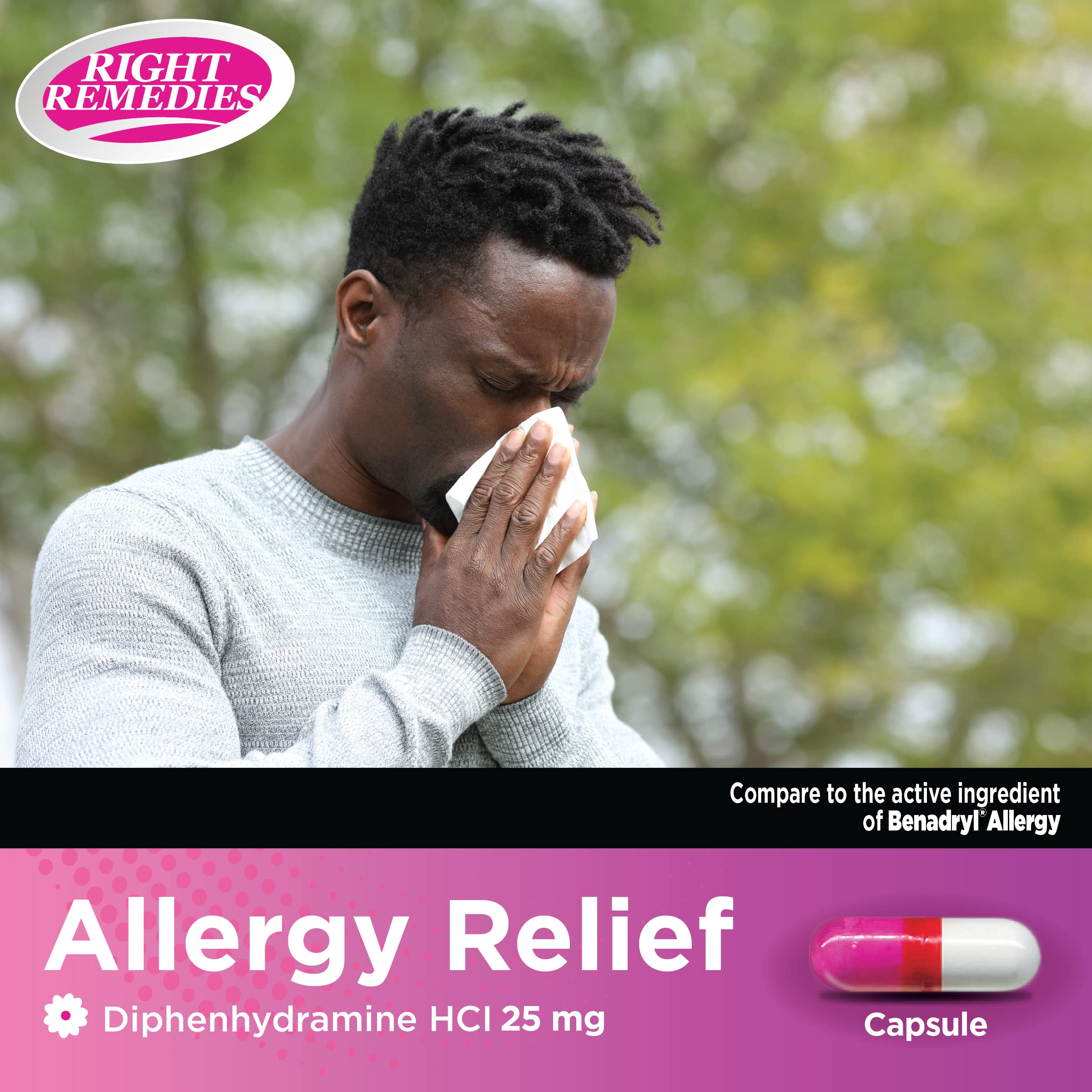 Allergy Relief, Antihistamine, Diphenhydramine HCL 25mg, Generic Benadryl Capsules, Relieves Seasonal Indoor or Outdoor Allergies, Runny Nose, Sneezing Allergy Relief (1000 Capsules)