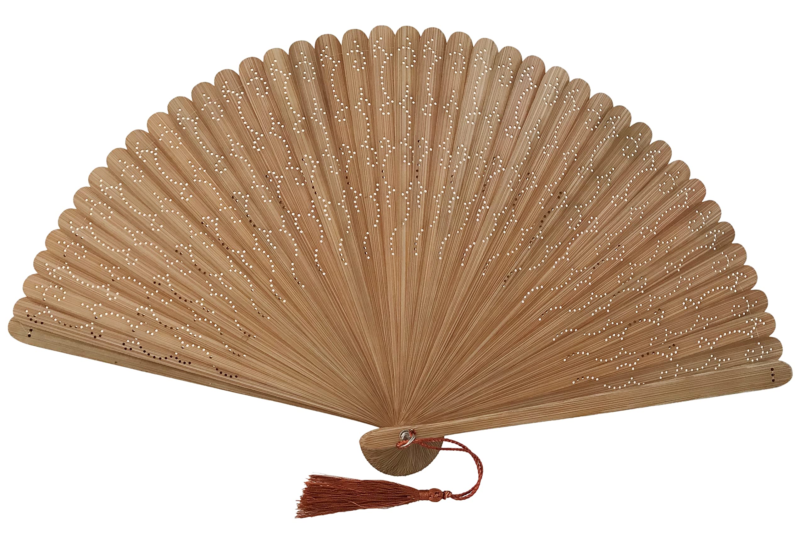 FANSOF.FANS Bamboo Wooden Folding Hand Fan with Pouch – Carved Handheld Folding Fan for Women & Girls, Vintage Style Cooling Hand Fans for Wedding Guests, Bridal Shower & Hen Party Favours