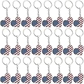 Juvale American Flag Heart Keychain - Patriotic Party Favors & American Flag Party Gifts - Backpack Keychain & USA Key Ring Bulk - 24-Pack, Plastic/Steel, Heart-Shaped