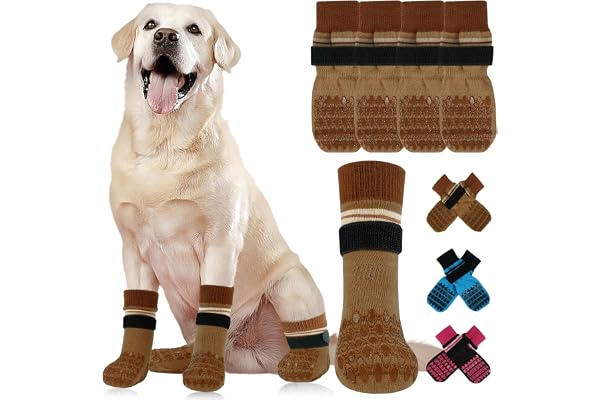Kuoser Non Slip Dog Socks for Hardwood Floors,4Pcs Anti-Slip Dog Grippy Socks to Prevent Licking Paws,Dogs Booties Paw Protec