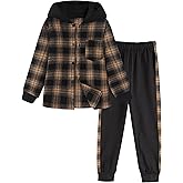 MINITEENICE Toddler Boys Clothes Button Down Hooded Plaid Long-sleeve Tops + Sweatpants 4-10 Years Old