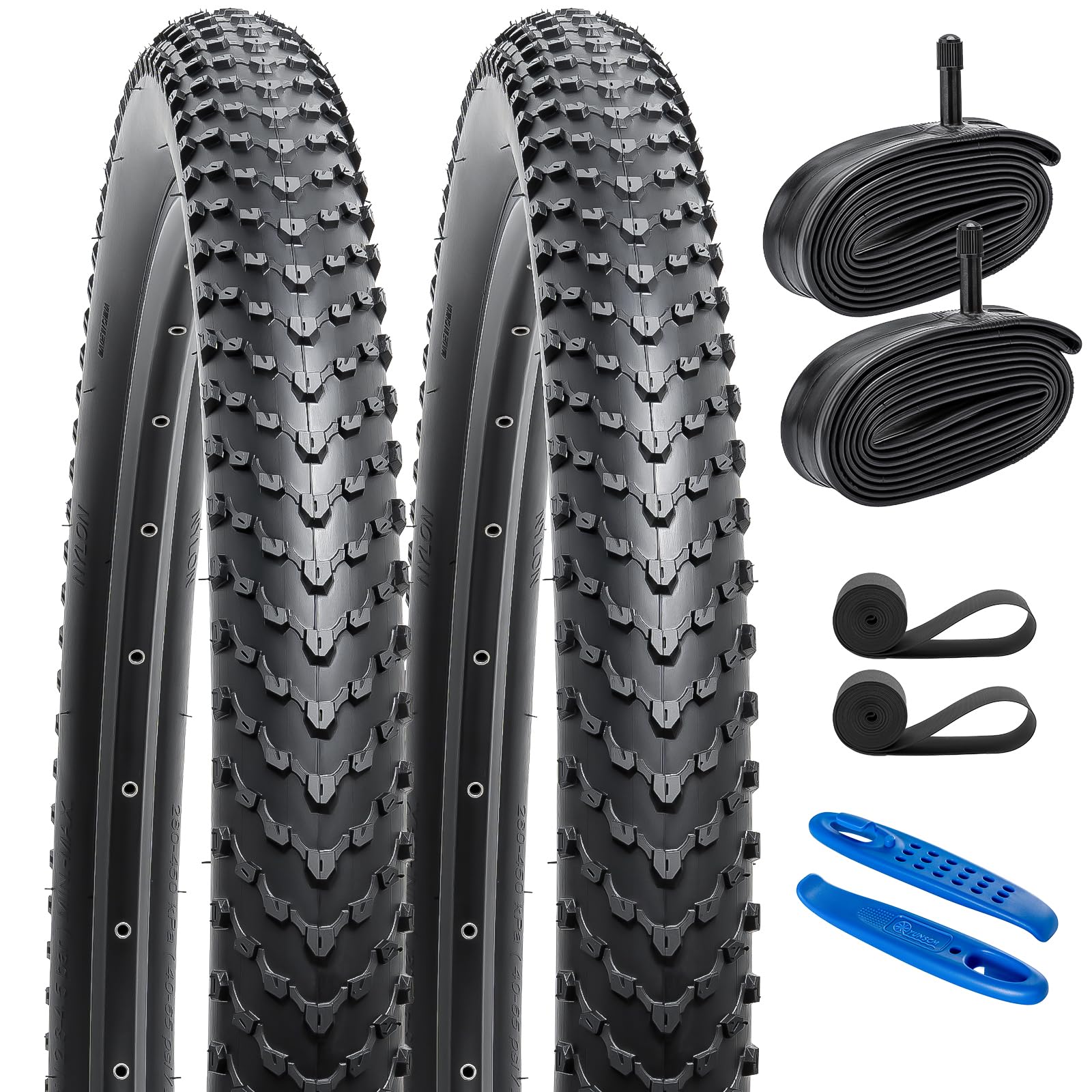 YunSCM 2PCS 27.5" Bike Tyres 27.5x2.40 Tires 60-584 and 27.5" Heavy Duty Inner Tubes Schrader Valve AV32mm,Compatible with 27.5x2.35 27.5x2.40 Bike Bicycle Tyres and Tubes(W-2033)