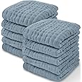Baby Washcloths, Muslin Cotton Baby Towels 10 Pack Large 10”x10” Wash Cloths Soft on Sensitive Skin, Absorbent for Boys & Girls, Newborn Baby & Toddlers Bibs & Burp Cloths Essentials Set,Pacific Blue