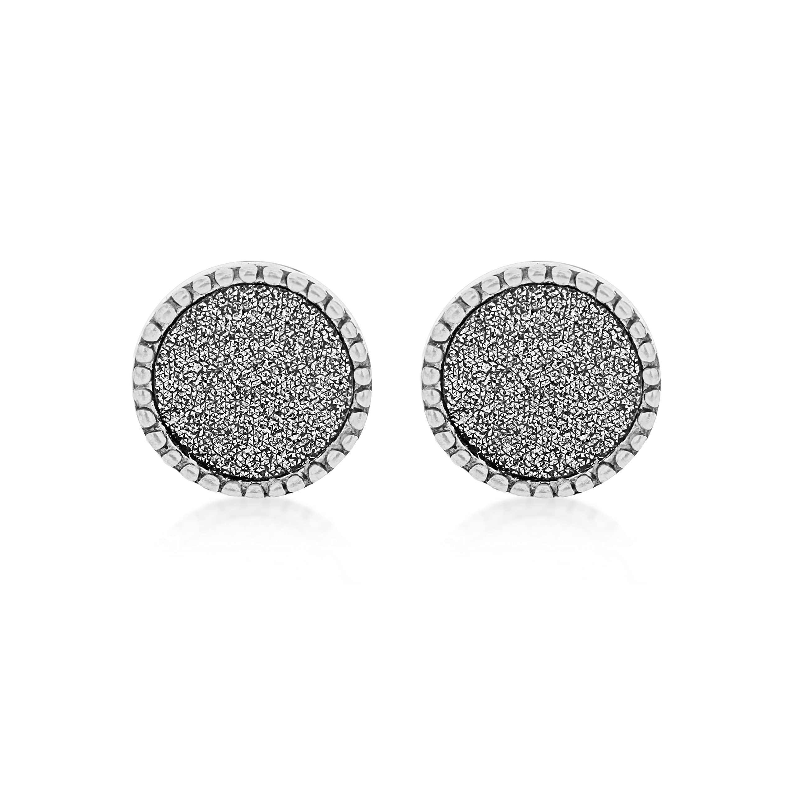 Tuscany Silver Women's Sterling Silver Rhodium Plated 7 mm Stardust Circle Stud Earrings