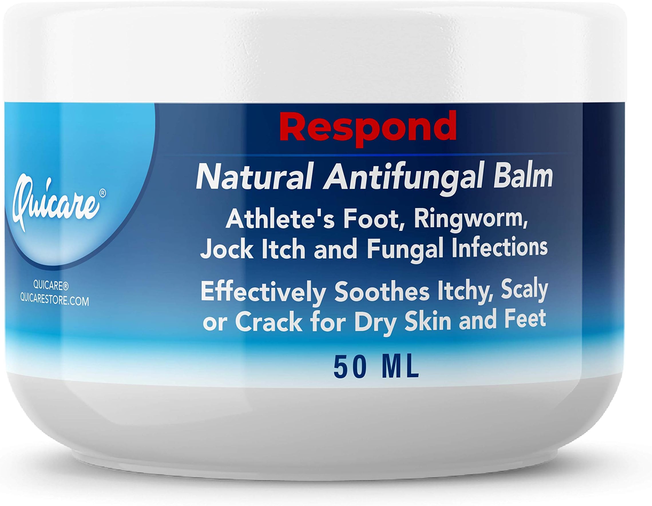 Respond by Quicare® Antifungal Balm Natural Formula Natural Formula for Athletes Foot, Ringworm, Jock Itch and Fungal Infections. Effectively Soothes Itchy, Scaly or Crack for Dry Skin and Feet, 2 oz