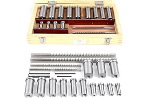 DYRABREST Keyway Broach Kit,22 Pcs Keyway Broach Set Collared Bushing Shim Sets in Fitted Box, Metric Size 4 pcs Broach & 13 Collared Bushing & 5 Gaskets, High Speed Steel Material Metalworking Industrial Tools