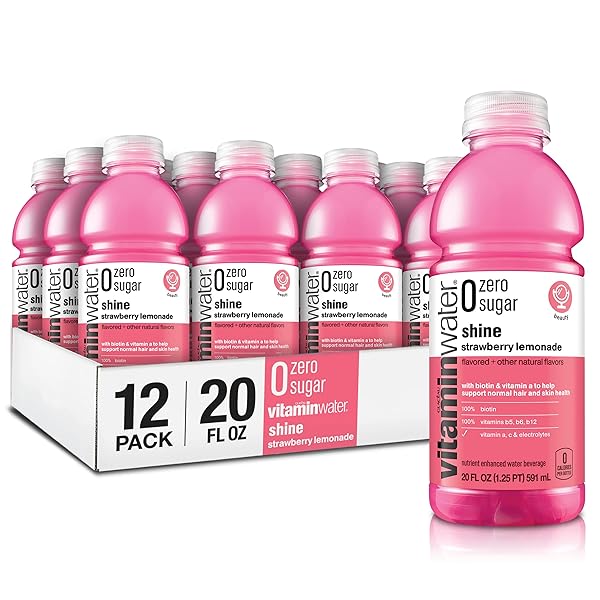 VITAMINWATER ZERO SUGAR SHINE, ELECTROLYTE ENHANCED WATER W/VITAMINS, STRAWBERRY LEMONADE DRINKS, 20 FL OZ, 12 PACK