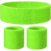 Knitgrip 3 Pack Neon Sweatbands Set 80s Wristband and Headband Color War Accessories Sports Sweatbands for Summer Ball Party