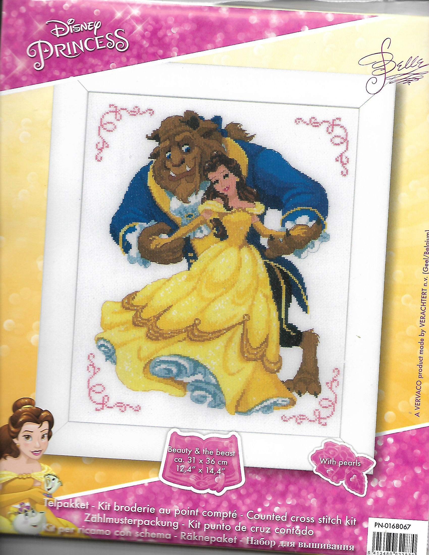 Vervaco WD Counted Cross Stitch Kit Beauty & The Beast aida, Cotton Blend, Assorted, 43.5 x 23.5 x 30 cm