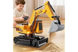 XINNOVEL Remote Control Excavator Toys for Boys Age 6-12, 11CH 2.4Ghz RC Sand Digger with Metal Shovel Lights/Sounds, Construction Truck Toys for Boys 3 4 5 6 7 8 9 10 11 12 Year Old Kids