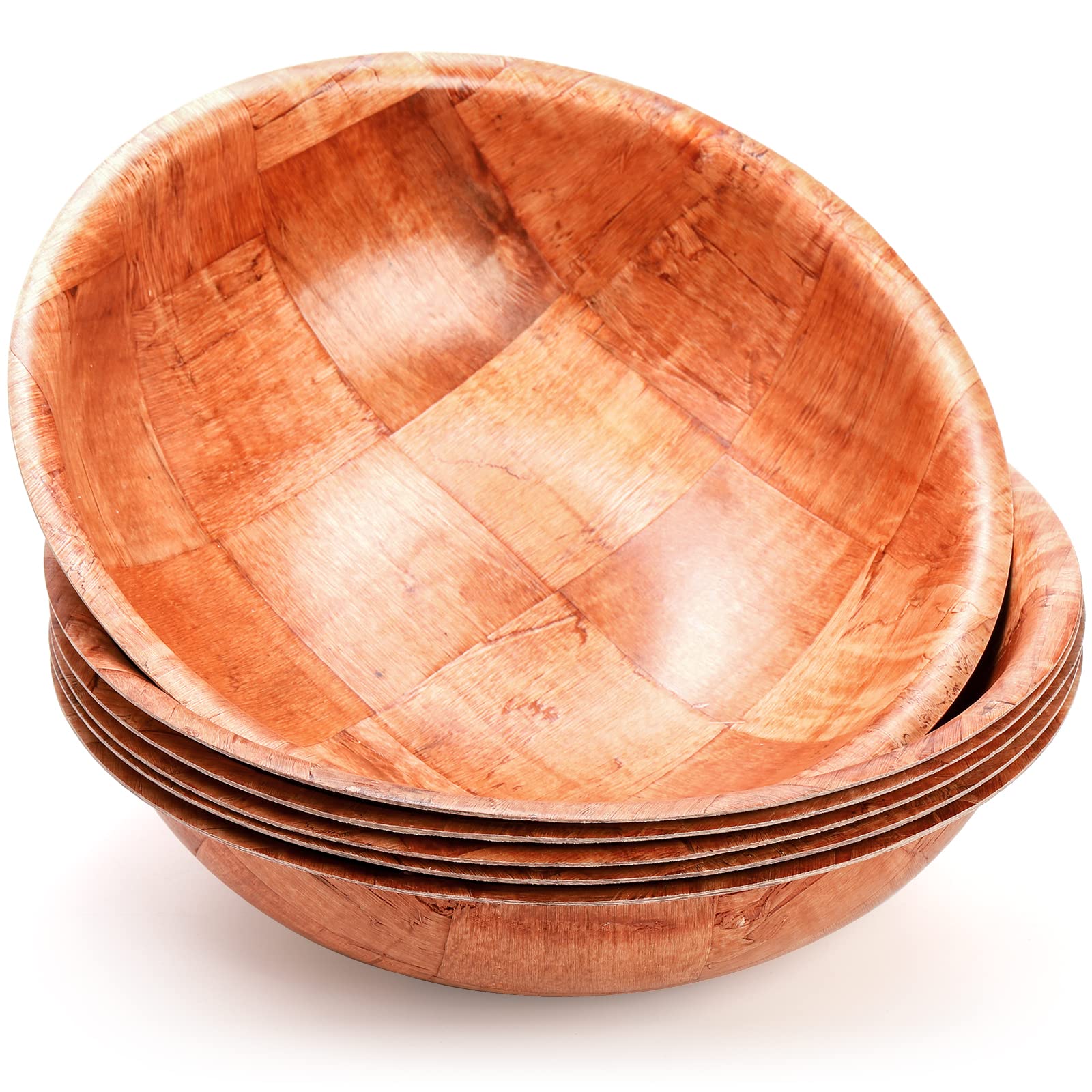 Photo 1 of Elsjoy 6 Pack 10 Inch Wooden Woven Salad Bowl, Unbreakable Wood Round Serving Bowl Large Wood Salad Bowl, Reusable Wood Snack Bowls Large Serving Bowls for Fruits, Pasta, Popcorn