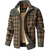 HYPESTFIT Men's Corduroy Plaid Sherpa Lined Flannel Shirt Jacket Fleece Coat