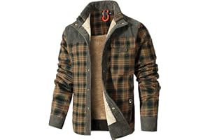 HYPESTFIT Men's Corduroy Plaid Sherpa Fleece Lined Flannel Shirt Jacket