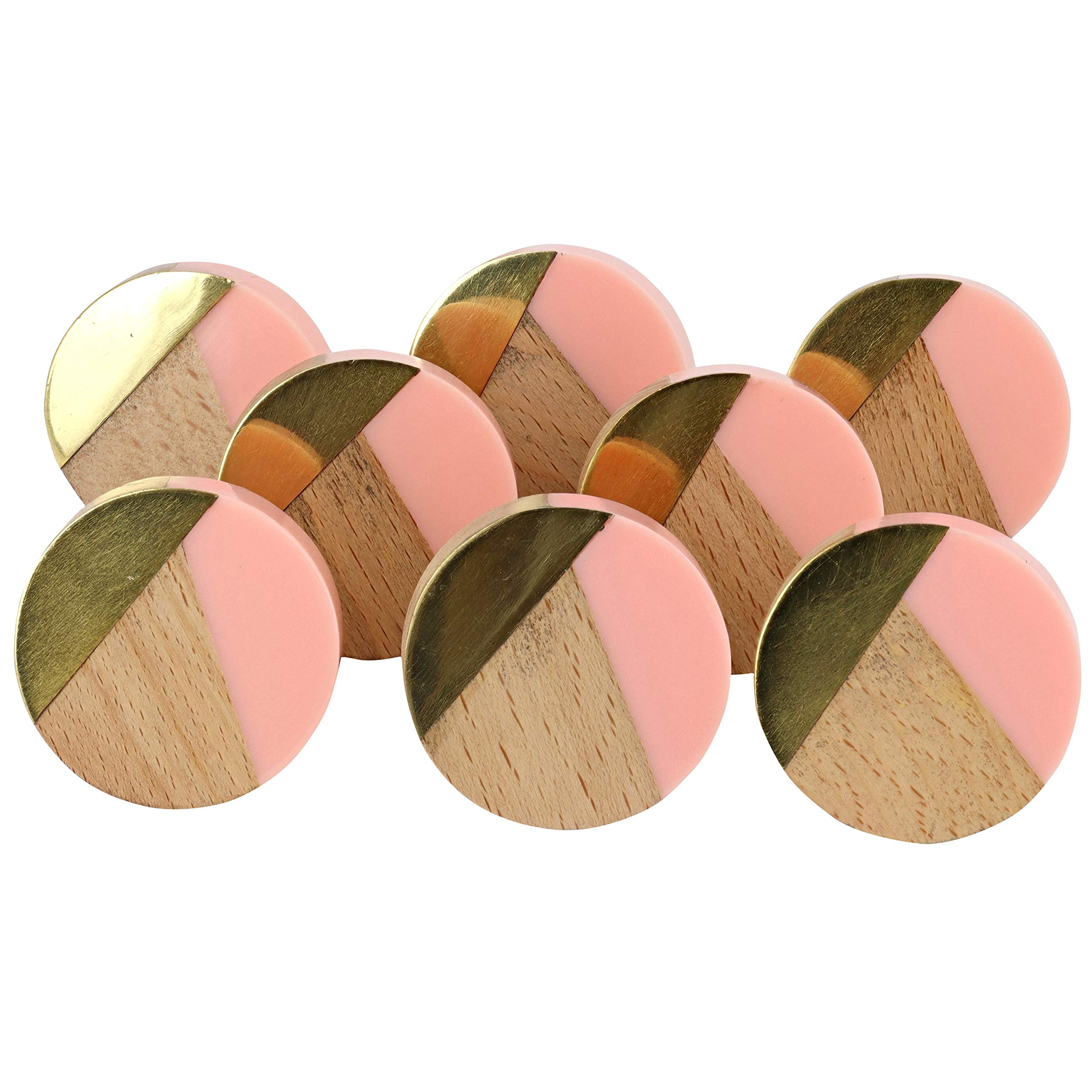 G Decor Three Tone Gold Designs Wood Resin Door Knobs, Vintage, Shabby Chic, Interior Furniture, Cabinet Cupboard Drawers Pulls Handles (8-Pack) (Pink)