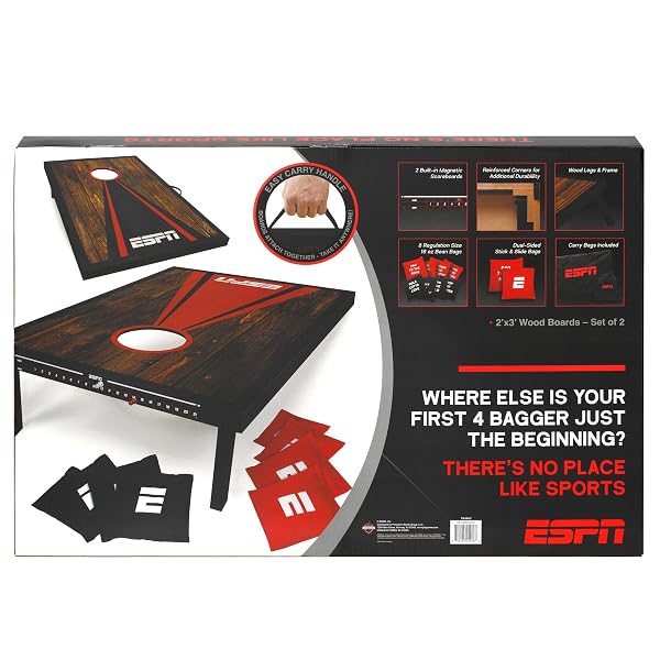 ESPN CORNHOLE BOARD SET INCLUDES CORNHOLE BAGS AND TRAVEL CASE, IDEAL FOR KIDS GAMES AND OUTDOOR GAMES (2X3)