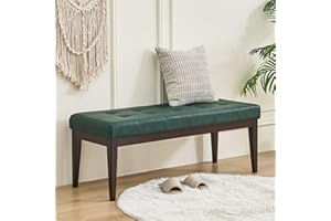 OAKVIVO Bedroom Bench, 47.2" Button-Tufted Leather Ottoman Bench, Entryway Bench Seat, Upholstered End of Bed Bench with Rubber Wood Legs for Living Room, Foyer, Dining Room, 47.2" L x 17" W x 17" H, Green