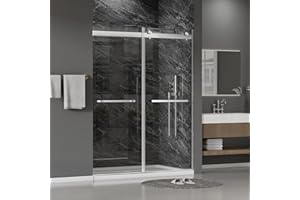 Findepot 56"-60" W x 75" H Frameless Shower Door, Double Sliding Shower Door,5/16"(8mm) Clear Tempered Glass,Silent Soft-Close Design,Brushed Nickel