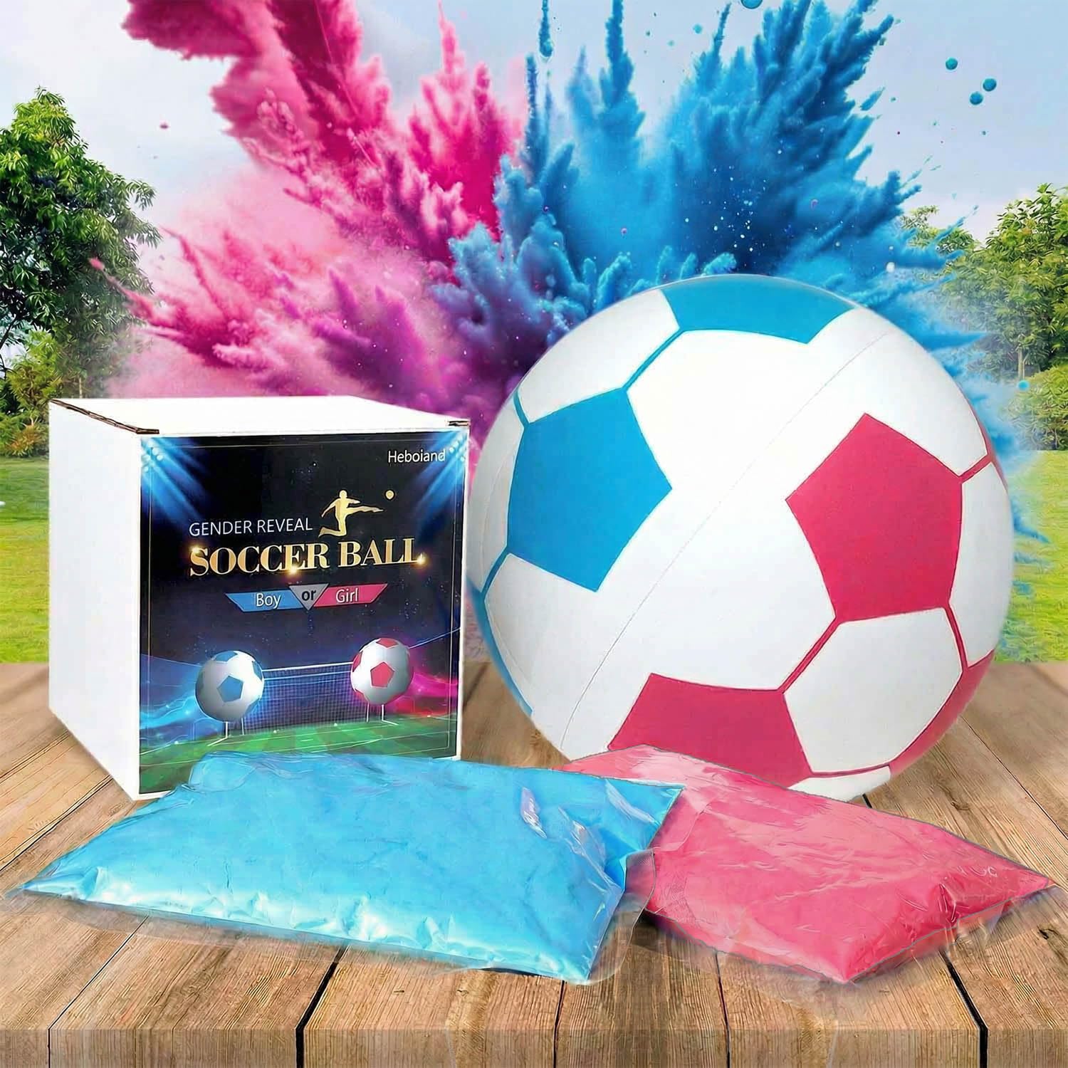 Gender Reveal Decoration Football with Powder, Baby Gender Reveal Ideas and Games, Exploding Soccer Ball with Biodegradable Pink & Blue Powder for Boy or Girl Baby Party Surprise