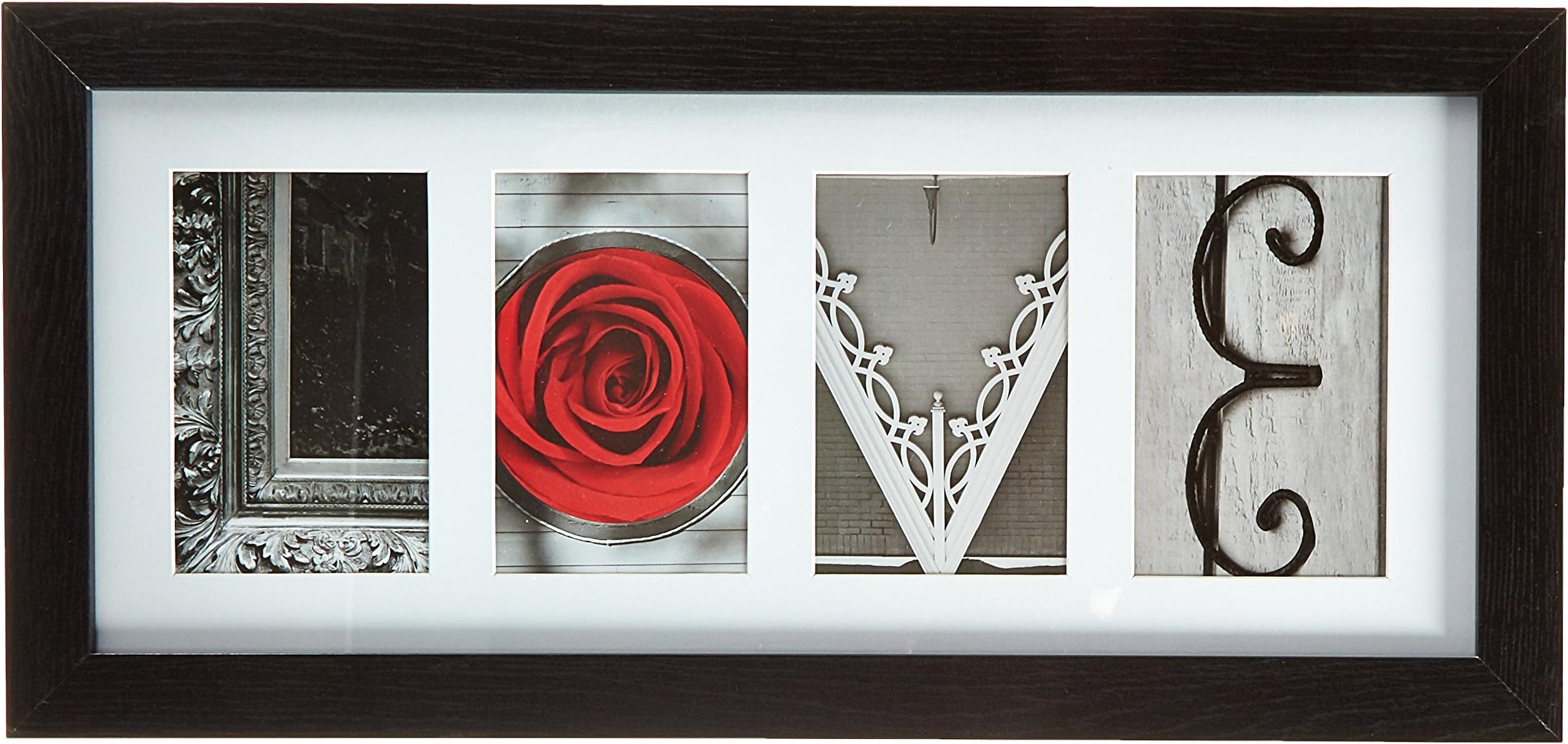 Imagine Letters 4-Opening 4" x 6" White Matted Black Photo Collage Frame