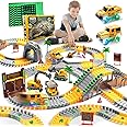 264 PCS Construction Race Tracks for Kids Toys, Glow in The Dark Magic Toy Set, 2 Light Up Cars Track, 3 Construction Cars, Flexible DIY Track Set, Birthday Gift for Age 3-9 Boys Toddler Girls