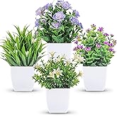 Der Rose 4 Pack Small Fake Plants Mini Artificial Faux Plants Indoor with Flowers Spring Decorations for Home Room Farmhouse Desk House Bathroom Decor