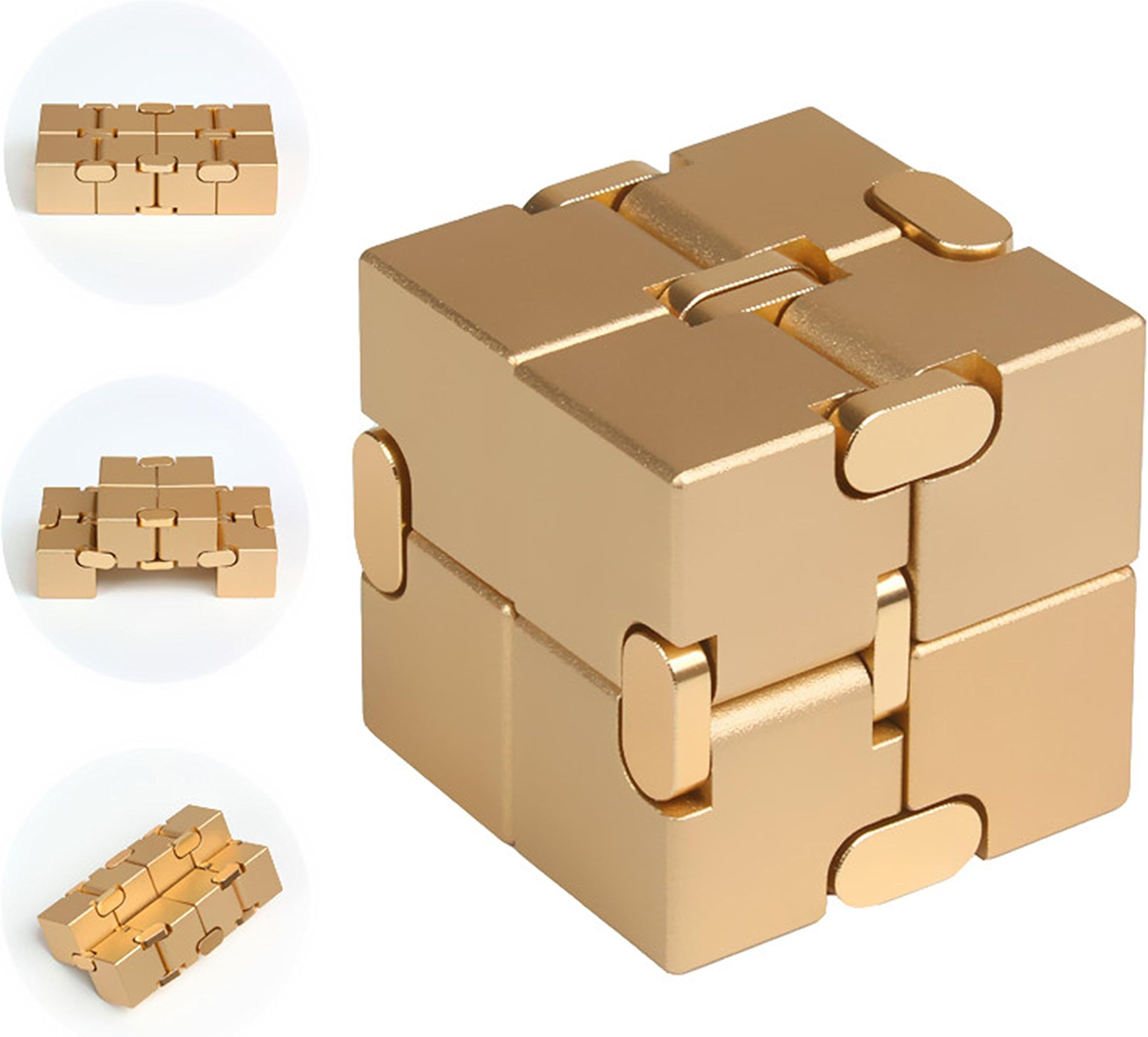 JZH Metal Aluminum Infinity Cube Fidget Toy, Decompression Toys Fidget Rubik's Cube. (Gold)