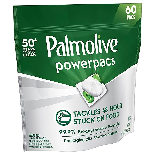 PALMOLIVE POWERPACS DISHWASHER PODS, 99.9% BIODEGRADABLE FORMULA IN DISHWASHER TABS WITH NO ADDED FRAGRANCE – 60 COUNT