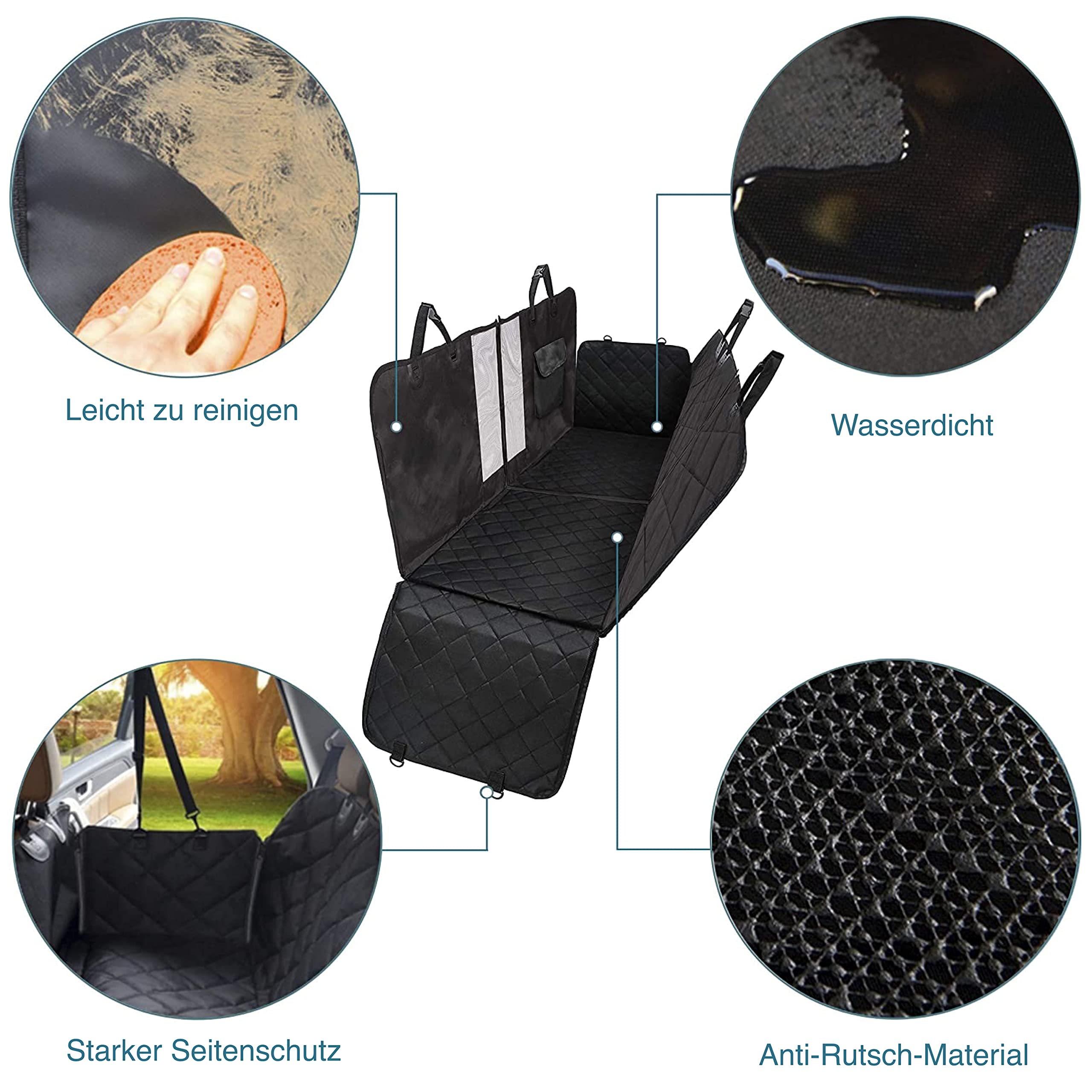 Hundedecke Für Die Rückbank Xxl – Gepolsterte Schondecke Mit Seitenschutz 165*142*50Cm – Universell Für Jedes Auto – Teilbar – Auch Für Den Kofferraum +Faltbarer Wassernapf +Tierhaarbürste 3