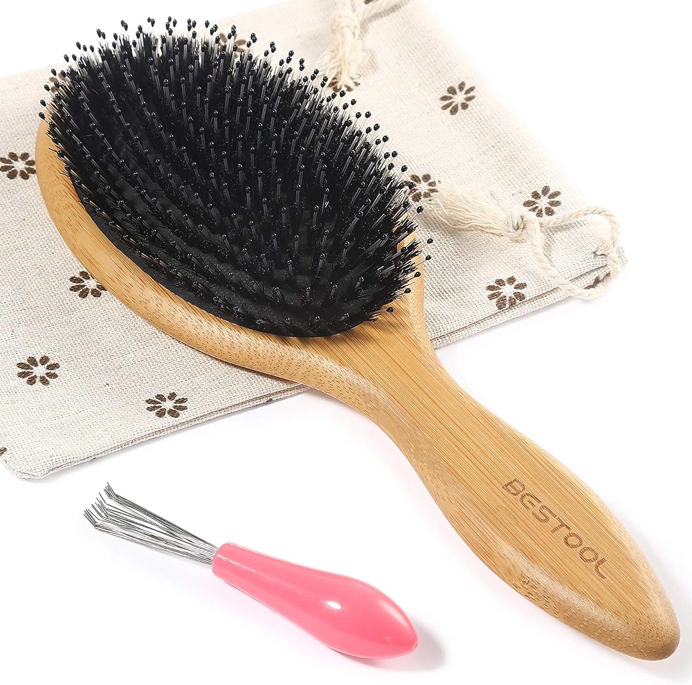 BESTOOL Hair Brush Boar & Nylon Bristles Round Paddle Eco Bamboo