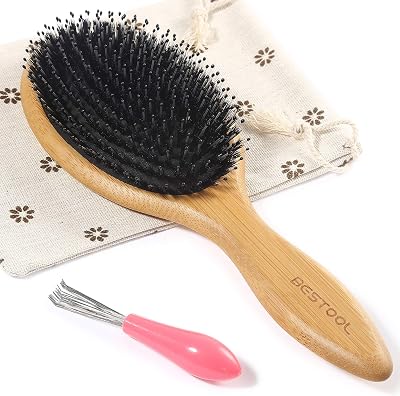 BESTOOL Hair Brush Boar & Nylon Bristles Round Paddle Eco Bamboo