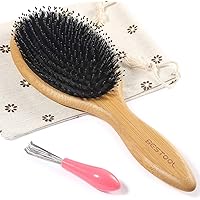 BESTOOL Hair Brush-Natural Boar Bristle Hair Brush with Added Nylon Pins, Bamboo Large Paddle Brush, Detangling and Adding Sh