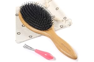 BESTOOL Hair Brush-Boar Bristle Hair Brushes Natural Bamboo Wooden Cushion Massage Anti Static Large Paddle Hairbrush for Women Men and Kid (Round)